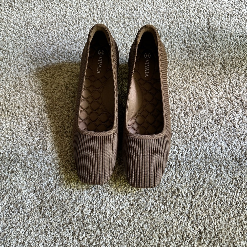 VIVAIA Women's Brown Knit Square-Toe Heels